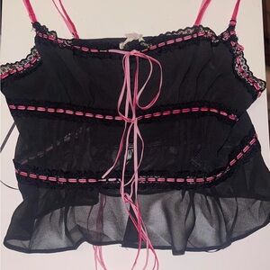 Urban Outfitters Black and Pink Sheer Top